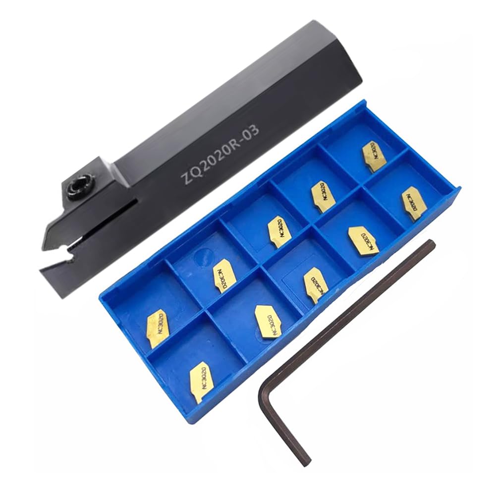 LINZUAN CNC External Groove Lathe Tool Holder ZQ1616R/L-02-03-04, ZQ2020R/L-02-03-04-05, ZQ2525RL-02-03-04-05-06+10Pcs SP200/300/400/500/600Hard Alloy Blade (ZQ2020R-03)