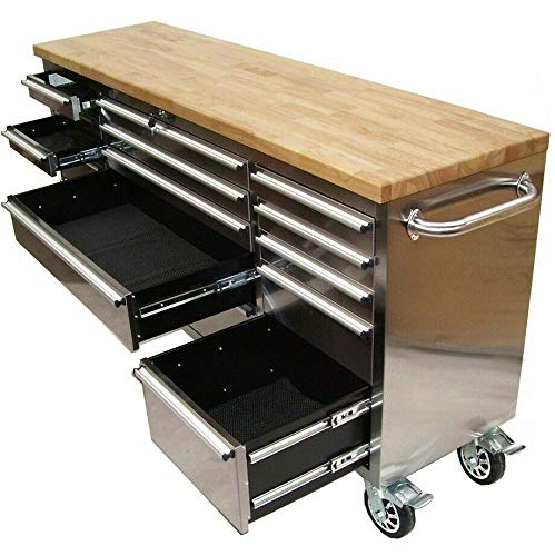 AWZ Edelstahl Werkstattwagen Werkbank 66060 Werkzeugwagen XXL 15 Schubladen Rollwage – Bild 5