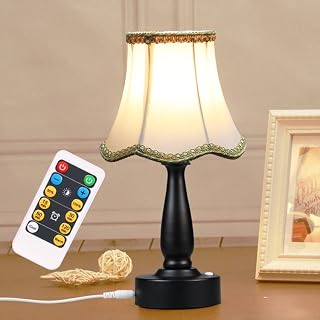 WRalwaysLX USB Power Small Table Lamp with Remote Control,Warm&Cold 2W LED,Dimmable Beside Desk Lamps with Built in Bulb, Best for Bedroom, Office, Living Room with Plastic Base and Fabric Shade