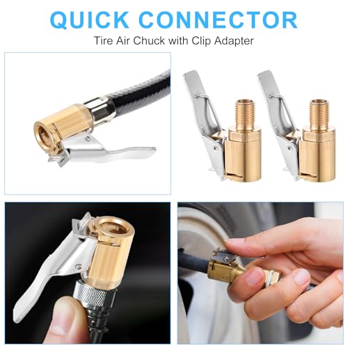 Image of Bremorou 2 Pcs Air Chuck Quick Connect Lock N Lube Air Chuck Adapter Tire with Clip Adapter Brass Locking Tire Inflator Nozzle Connect for Inflator Pressure Gauge Pump Compressor