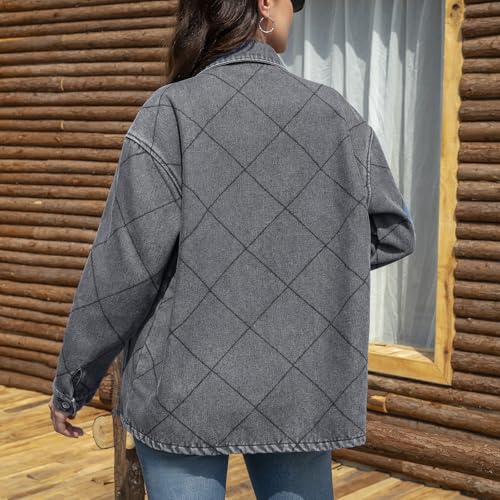 Women's Spring Denim Jacket-Lightweight Oversized Shacket with Soft Flannel Lining-Casual Everyday Wear3