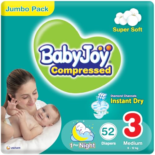 Babyjoy Compressed Diamond Pad Diaper Jumbo Pack Medium Size 3 Count 52 6 - 12 Kg