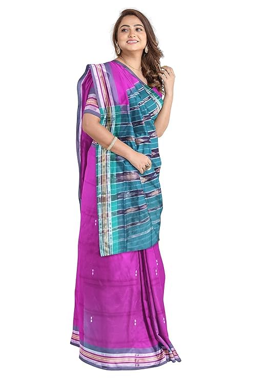 Image of Sambalpuri Handloom Saree Women's Cotton Saree Odisha Handloom Handmade Pure Cotton Khandua Natural Cotton Ikat Sambalpuri Saree For Women Ikat Handloom Saree For Women