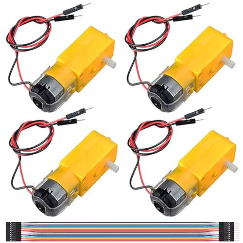 JYUDAUFU 4 Stück TT Motor DC 3-12V 1A Getriebemotor Doppelwelle 200RPM 1:48 EMC Elektrogetriebemotor mit Kabel für Elektronikprojekt/Arduino/Smart Car/Roboterprojekt mit Überbrückungskabel