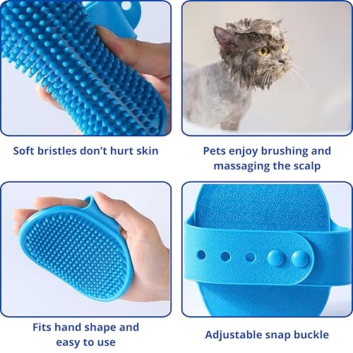 Image of Cat Shower Cap and Bath Brush set, Cat Ear Cover and Grooming Bathing Brush for Cats Puppy Small Dogs, Cat Ear Protection Stuff, Small Dog Cat Bathing Supplies, Pet Accessories (Blue)