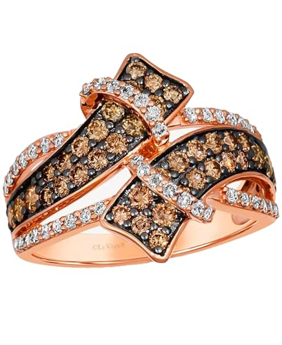 LE VIAN 1 1/4 Carat White and Chocolate Diamond Statement Ring for Women | Unique 14k Rose Gold Multi Layered Design Ring for Her (White, Brown, 1.27 cttw) Promise Wedding Band Anniversary Size 7