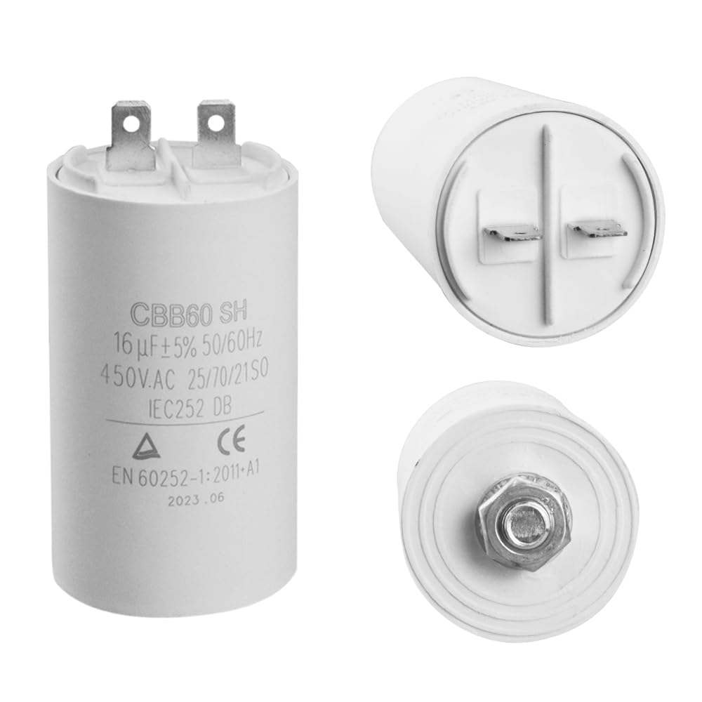 2 Stuks CBB60 Motorcondensator – 16µF, 450V AC, 50/60Hz, Voor Wasmachines, Pompen, Airco’s En Compressoren, TÜV-gecertificeerd