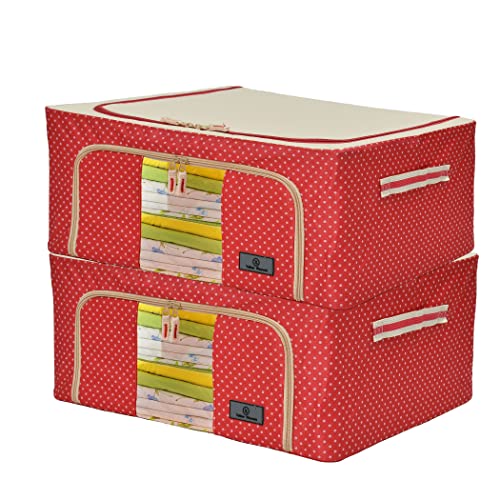 Image of Yellow Weaves Foldable Cloth Storage Box /Wardrobe Organizer - 44 LTR, 2 Pieces, Red