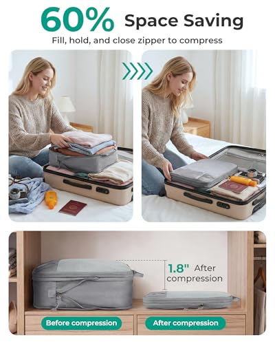 Image of BAGSMART 6 Set Packing Cubes, Expandable Luggage Organizer for Carry on Luggage, Compression and Lightweight Suitcase Organizers for Woman & Man, Grey, 6 PCS