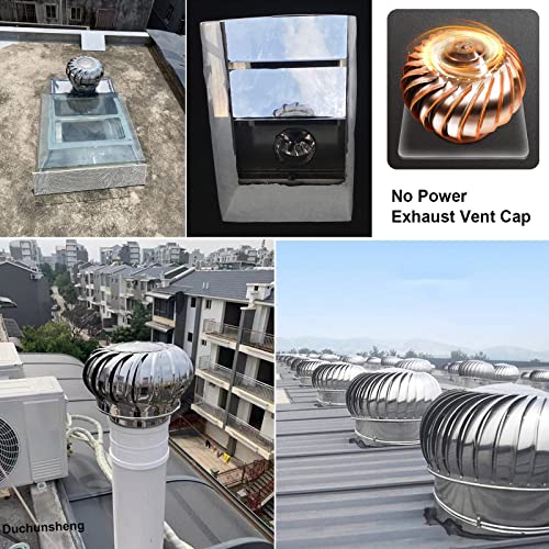 Cubierta de ventilación de aire, ventilación en acero inoxidable, capucha para chimenea sin energía, ventilador de salida para ático, sin deformación (20 cm) miniatura 4