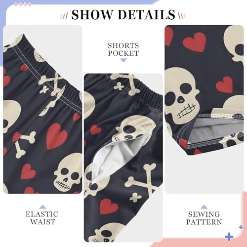 Skull with Heart Prints Pajama Pants Lounge Sleep Pants Elastic Waist Long Pajama Bottoms with Pockets for 6-14 Years4