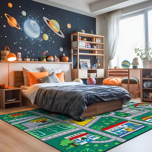 Rugshop Kids Playmat Road Traffic Educational High Traffic Living Room,Bedroom,Kitchen, Home Office Non Slip Area Rug 7'10" x 10' Green