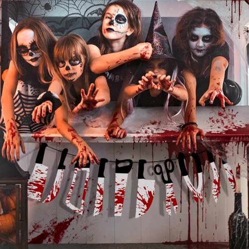 Image of Scary Halloween Bloody Banner Decorations Sign for Horror Birthday Party