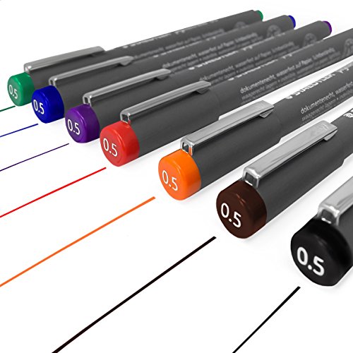 Staedtler 308 Pigment-Liner, Tintenfeinschreiber, 0,5 mm, komplettes Set mit 7 Farben