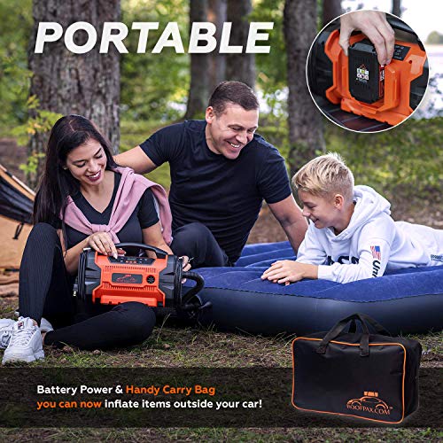 RoofPax Air Compressor for Car Tires - Tire Inflator with 3 Power Sources, AC DC and Battery, Heavy Duty Portable Design, Auto Electric Air Pump with Pressure Gauge for Cars, Bike Tires, Inflatables - Thumbnail 3