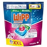 Wipp Express Power Caps Detergente Floral en Cápsulas para Lavadora, 55 Dosis, Limpieza Profunda, Eficaz en Agua Fría