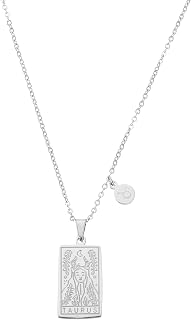 sourcing map Tarot Zodiac Sign Necklace, Titanium Steel Tarot Card Aquarius Necklaces for Women