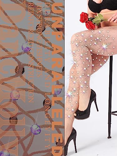 Image of DancMolly 10X Strong Ultra Sparkly Rhinestone Fishnet Stockings, Plus Size Sparkle Tights for Women Sexy Party Concert Outfit