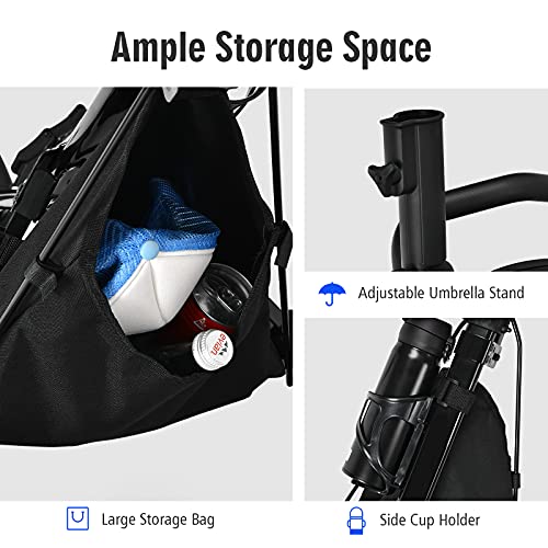Tangkula Golf Push Pull Cart With Seat, Lightweight Folding 3 Wheels Golf Push Cart, Golf Trolley W/Storage Bag, Foot Brake, Adjustable Umbrella Holder & Seat, 4 Height Position Handle (Navy Blue) #TOP5