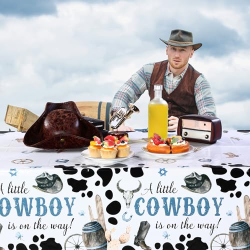 Image of Ganeen 3 Pcs Western Cowboy Party Decorations Cowboy Tablecloth Disposable Plastic Table Cover Waterproof Tablecloth for Western Rodeo Baby Shower Birthday Party Decor, 54 x 108 Inch