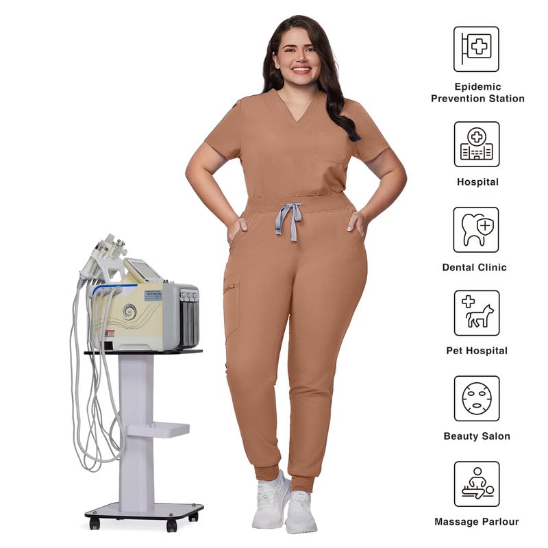 Image of Kitmaz Scrub Pants for Women - Mid Rise 4-Way Stretch Anti-Wrinkle Slim Fit Jogger Pants, Drawstring & 5 Pockets