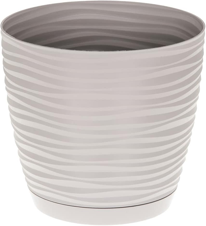 KORAD 3D Sahara Plant Pots with Matching Saucers. Decorative Planters with Drainage Holes for Indoor and Outdoor. Available in 7 Sizes and 8 Colours- (Light Grey, Ø19 cm(7.48 inches)