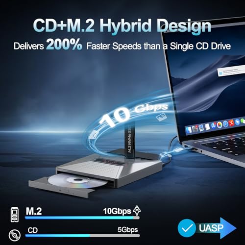 Image of Alxum External CD DVD Drive for Laptop, 7 in 1 Disc Player Burner with M.2