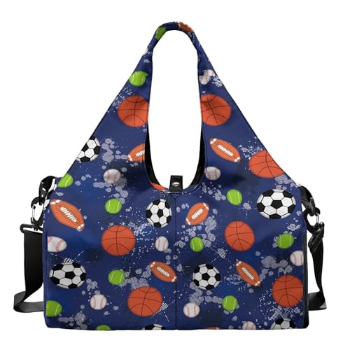 Dajingkj レディース ジム ヨガ ダッフルバッグ シューズコンパートメント付き ブルーボール 旅行 ダッフルキャリーオン ポケット スポーツトートバッグ ウィークエンダー オーバーナイト バックパック 調節可能なヨガマットホルダー