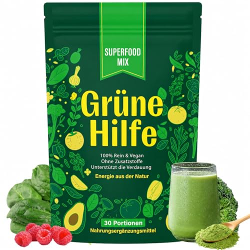 Grüne Entgiftungspulver 210g Grüne Superfood Pulver Helfer mit 24 Nährstoffquellen Vitamin C & D3 reich an Makro-/Mikronährstoffen & Ballaststoffen vegan ideal für Smoothies Shakes & Bowls