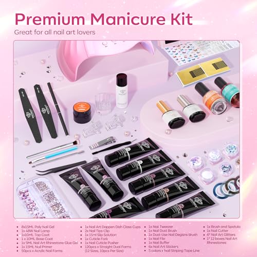 Image of Modelones Poly Nail Gel Kit 8 Rosy Pink Colors with 48W U V /LED Lamp Poly Extension Gel Complete Nail Art Tools Professional Starter Manicure Kit Supplies Rhinestone Glitters Beauty Gift DIY at Home