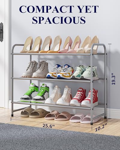 Image of Kitsure Shoe Rack - Stainless Steel Shoe Organizer, Sturdy Shoe Rack for Closet and Front Door Entrance, Free Standing Shoe Shelf, Closet Organizers and Storage, 25.6 inch Wide - 3 Tier, Grey