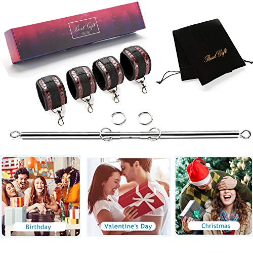 Sovyime Silver Portable Exercise Spreader Bar with 4pcs PU Brown Adjustable Straps, Restore Pilates Sports Aid Training Fitness Gear Pilates Aid Kit, Home Yoga Gym Kit