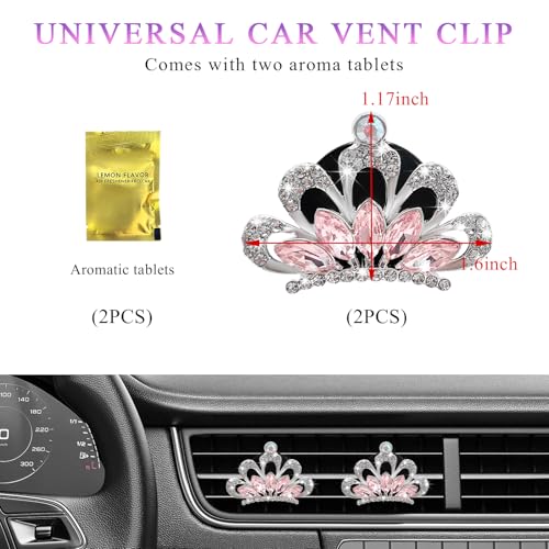 Image of Yourkar 2 PCS Bling Car Air Vent Clips, Crystal Rhinestone Crown Vent Decorative Air Freshener Clips, Sparkly Diamond A /C Outlet Aroma Diffuser Clip for Vehicles, Car Accessories (Pink)