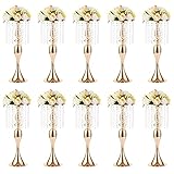 10 Pcs 21.3 inches Tall Crystal Flower Stand Wedding Road Lead Tall Flower Holders Centerpiece Crystal Flower Chandelier Metal Flower Vase for Reception Tables Wedding Supplies