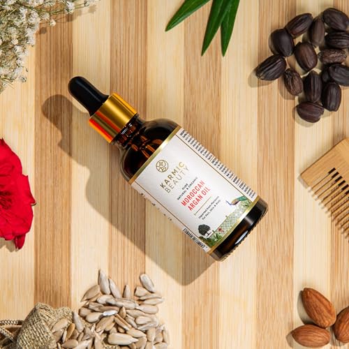 Image of Karmic Beauty 100% Moroccan Argan Oil | Pure, Natural & Organic | USDA Certified | Lightweight, Non-Greasy & Luxurious Oil | Ideal for all Hair, Skin & Body Types | 30 ml