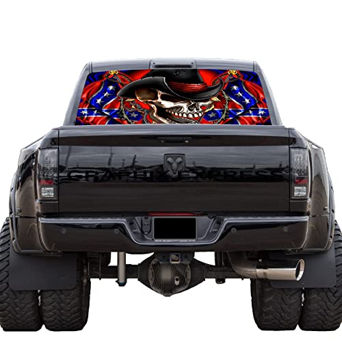 GRAPHIX EXPRESS Truck Back Window Graphics (P171 Skull Flag) Universal See Through Rear Window Vinyl Wrap - Full Window Decals for Trucks - Truck Window Decals