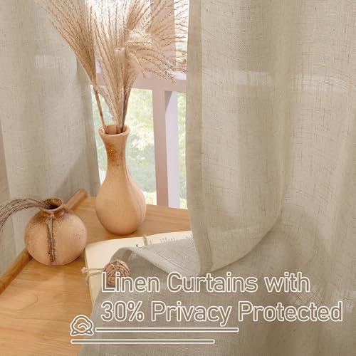 Image of LAMIT Kitchen Linen Curtains 40 Inch Length, Soft Thick Light Filtering Bronze Grommet Window Textured Neutral Sheer Drapes for Cafe /Window /Loft Room, 2 Panels, 34 x 40 Inch, Brown