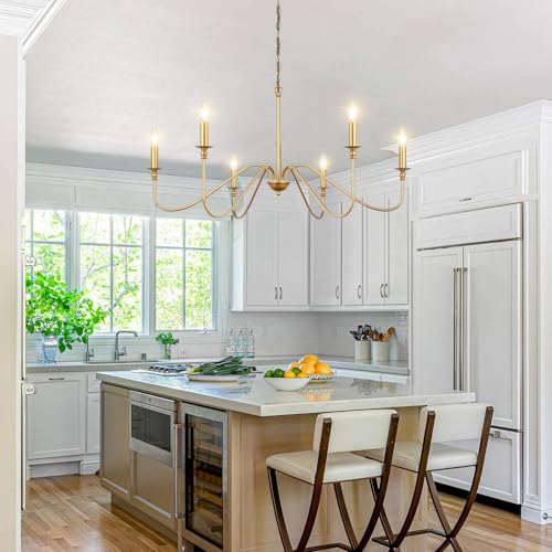 Finexpect Gold Chandelier 6-Light Modern Brass Farmhouse Chandelier Wrought Iron Classic Candle Ceiling Pendant Light Fixture For Dining Room Living Room Kitchen Island Entry Stairwell thumb #5