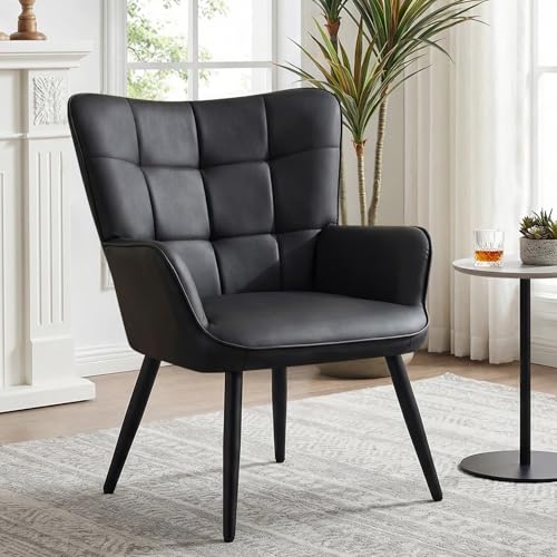 Ckaff Fauteuil Salon Scandinave, Chaise Coiffeuse en Cuir PU, Chaises Salle à Manger Chaise Rembourrée avec Accoudoirs & Dossier Ergonomique pour Chambre Salle à...
