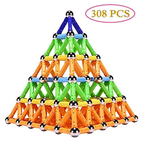 Veatree 308 PCS Magnetic Building Sticks Blocks Toys, Magnet Educational Toys Magnetic Blocks Sticks Stacking Toys Set for Kids and Adult, Non-Toxic Building Toy 3D Puzzle with Storage Bag