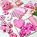 Wavyknot 42 Pcs Pink Sleepover Party Supplies for Girls Preppy Spa Party Favors Include Sippy Cup Trays Eye Mask Plush Headband Heart LED Light Scrunchies Toiletry Bag for Spa Birthday Slumber Parties