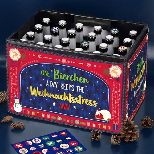 BOFUNX Adventskalender Bastelset für Bierkasten Männer Adventskalender Bier Advents Banderole für Bierkasten mit 24 Aufkleber für Kronkorken Bierchen Advent Weihnachten Geschenk