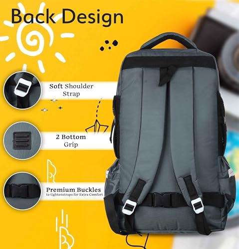 Image of FEDRA 65 LTR Rucksack Travel Backpack for Trekking, Hiking with Shoe Compartment, GREY