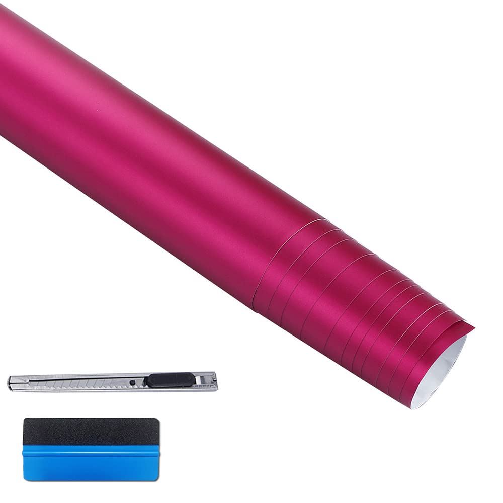 LZLRUN Car Metallic Satin Matte Chrome Ice Vinyl Wrap Sticker Bubble Free (Rose Red, 1ft x 5ft)