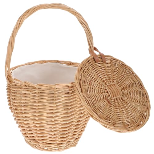 Bolso Tote de Hombro Redondo en Mimbre con Asa y Tapa miniatura 1