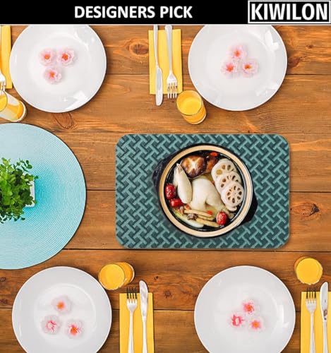 Image of Dining Table Placemats Set of 6 | Table Mats with Anti-Slip Silicone Dots Bottom | Heat Resistant Foldable Place Mats for Dining Table and Kitchen | 45 x 30 cm (Green, UrbanWeave)