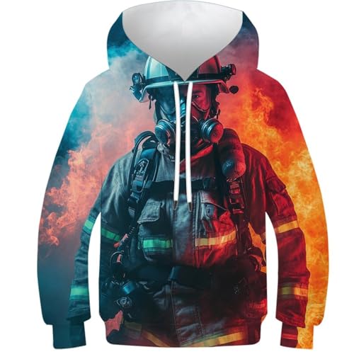 Sweat à capuche avec poches imprimé pompier 3D taille 13-15 ans