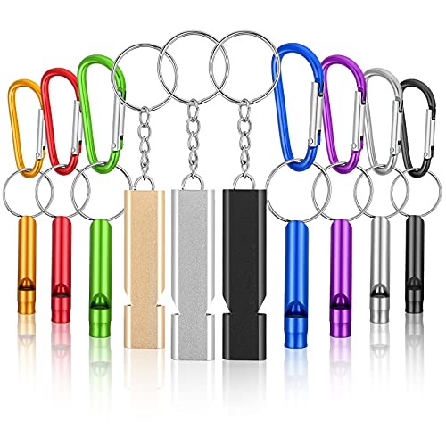 10 Pieces safety whistle whistles with lanyard aluminum keychain whistle Safety Hiking Whistle Double-Tube Survival Whistles Loud Camping Whistle Whistle for Outdoor Hiking Hunting Fishing Boating