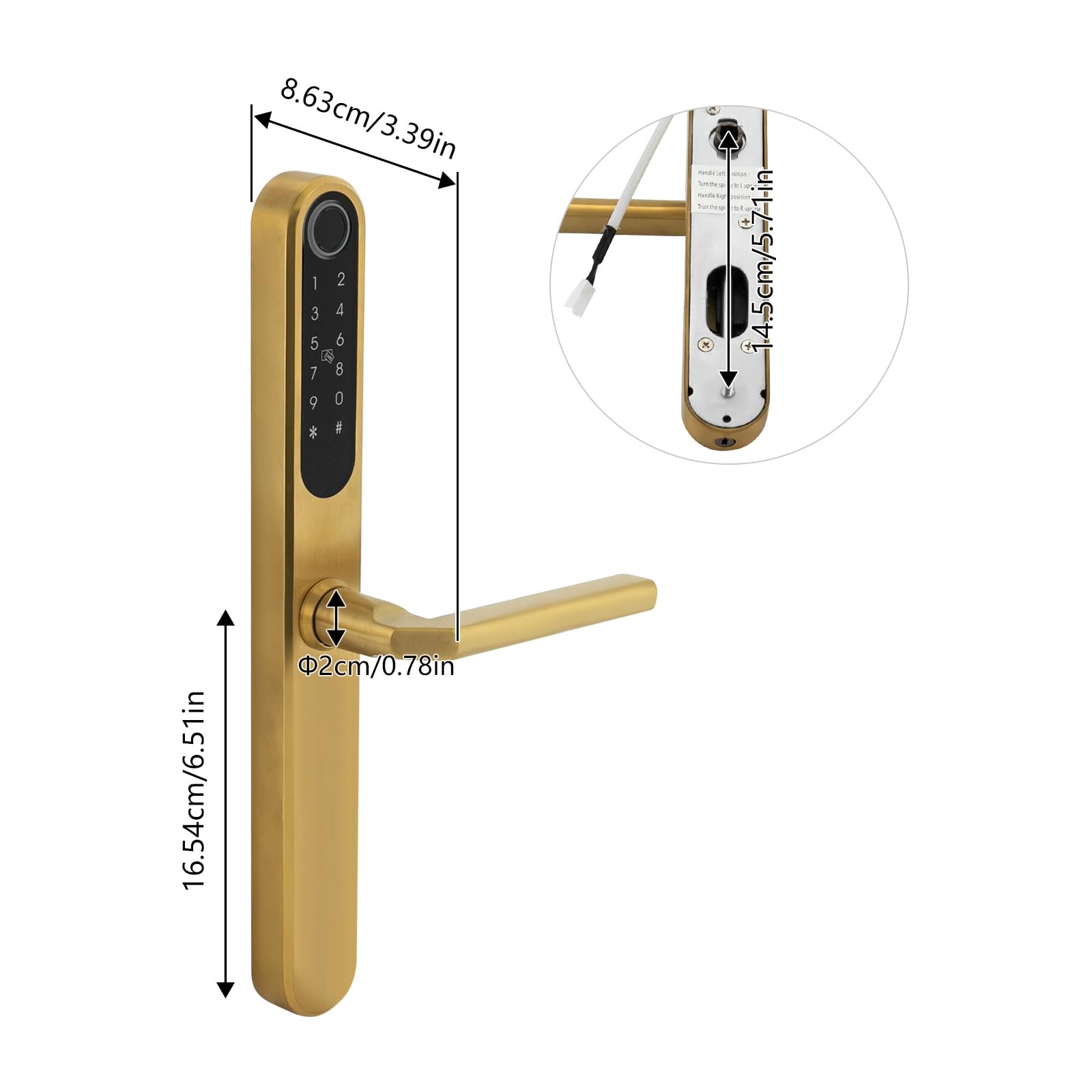 Cerradura de puerta inteligente con huellas dactilares, cerradura inteligente con asa, cerradura de puerta digital, manilla de puerta inteligente con huella digital (dorado)
