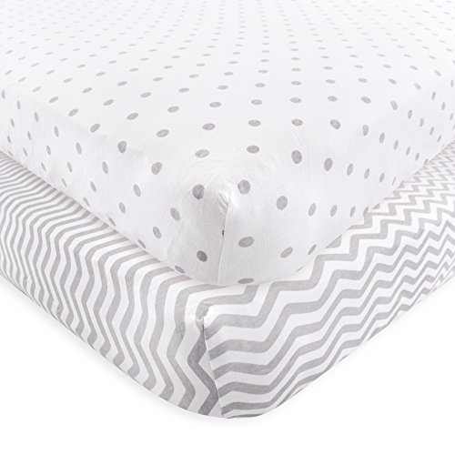 Luvable Friends Unisex Baby Fitted Crib Sheet, Gray Chevron Dot, One Size